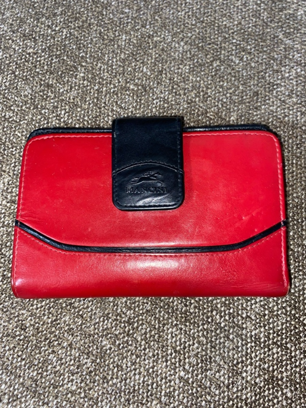 Mancini RFID Secure Ladies Leather Red & Black Wallet with zipper pocket.